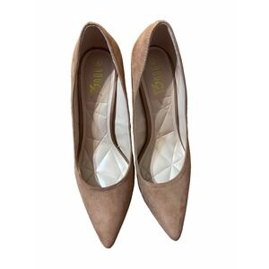 ROUGE Women's Beige Suede Pointed Toe Stiletto Slip-On Pumps US 9